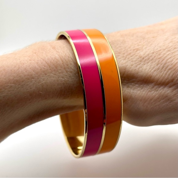 Kate Spade “Take a Chance” Pink Orange Striped Bangle Bracelet - Picture 4 of 6